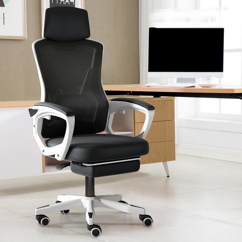 Contemporary Desk Chair High Back Wheels Nylon Fixed Arms Ergonomic Mesh Chair White-Black With Footrest Tilt Unavailable Clearhalo 'furn' 'furn_office_chair' 'Furniture' 'Office Chairs' 'Office Furniture' 'office_chair' 5495993