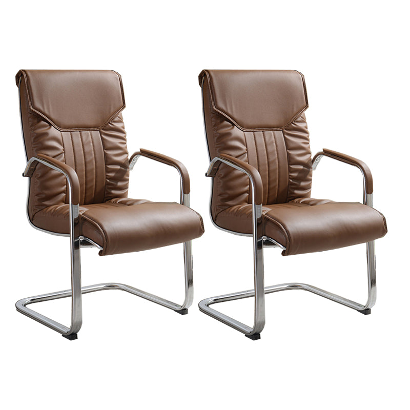Modern Metal and Faux Leather Desk Chair with Hight Back Home Office Chair Brown 2 Piece Set Clearhalo 'furn' 'furn_office_chair' 'Furniture' 'Office Chairs' 'Office Furniture' 'office_chair' 5496150