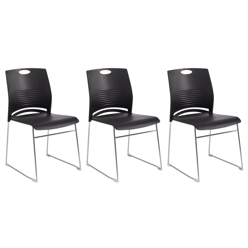 Plastic Contemporary Task Chair Ergonomic Computer Desk Chair with Silver Metal Base Black 3 Piece Set Clearhalo 'furn' 'furn_office_chair' 'Furniture' 'Office Chairs' 'Office Furniture' 'office_chair' 5496205