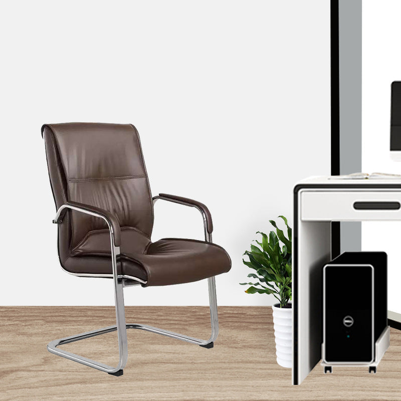 Middle/High Back Ergonomic Task Chair Fixed Arms Leather Desk Chair Clearhalo 'furn' 'furn_office_chair' 'Furniture' 'Office Chairs' 'Office Furniture' 'office_chair' 5496320