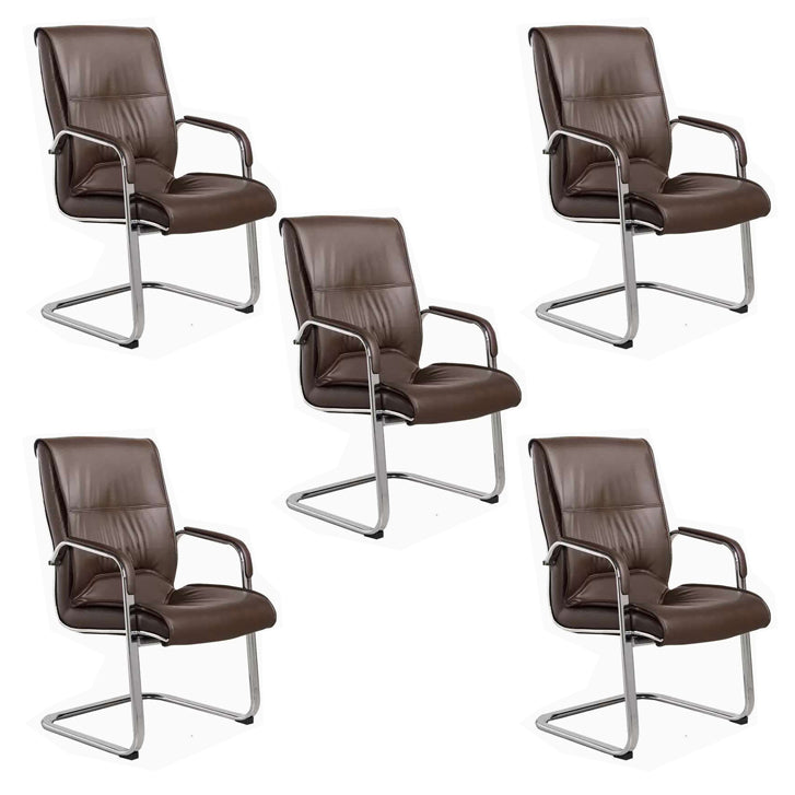 Middle/High Back Ergonomic Task Chair Fixed Arms Leather Desk Chair Coffee C-Shape 5 Piece Set Clearhalo 'furn' 'furn_office_chair' 'Furniture' 'Office Chairs' 'Office Furniture' 'office_chair' 5496322