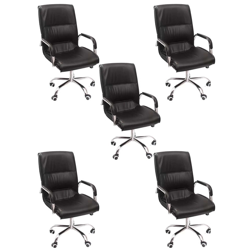 Middle/High Back Ergonomic Task Chair Fixed Arms Leather Desk Chair Black Swivel Chairs 5 Piece Set Clearhalo 'furn' 'furn_office_chair' 'Furniture' 'Office Chairs' 'Office Furniture' 'office_chair' 5496325