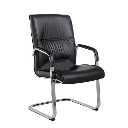 Faux Leather Executive Chair No Wheels Modern Office Chair with Fixed Arms Matt Black 1 Piece Clearhalo 'furn' 'furn_office_chair' 'Furniture' 'Office Chairs' 'Office Furniture' 'office_chair' 5496391