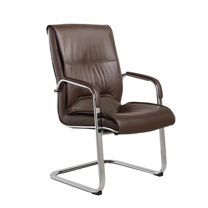 Faux Leather Executive Chair No Wheels Modern Office Chair with Fixed Arms Coffee 1 Piece Clearhalo 'furn' 'furn_office_chair' 'Furniture' 'Office Chairs' 'Office Furniture' 'office_chair' 5496398