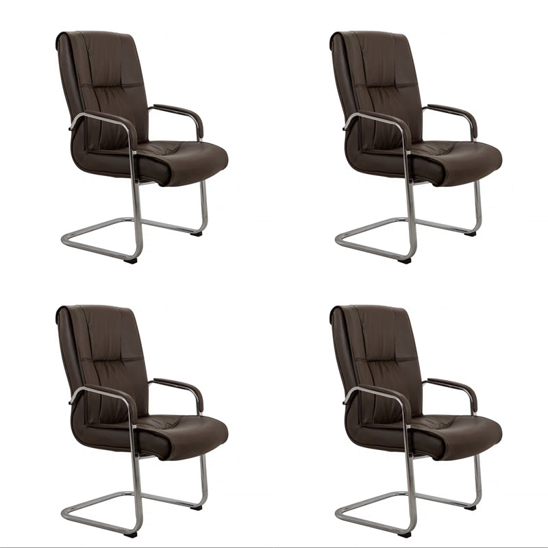 Faux Leather Executive Chair No Wheels Modern Office Chair with Fixed Arms Brown 4 Piece Set Clearhalo 'furn' 'furn_office_chair' 'Furniture' 'Office Chairs' 'Office Furniture' 'office_chair' 5496409