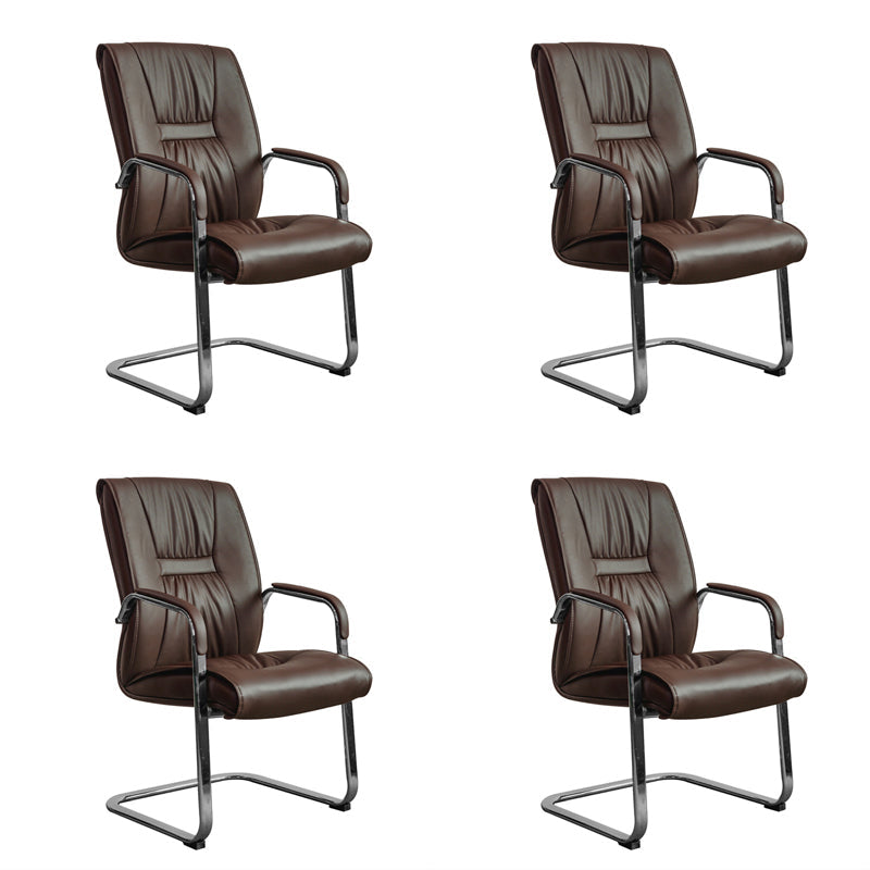 Faux Leather Executive Chair No Wheels Modern Office Chair with Fixed Arms Tan 4 Piece Set Clearhalo 'furn' 'furn_office_chair' 'Furniture' 'Office Chairs' 'Office Furniture' 'office_chair' 5496412