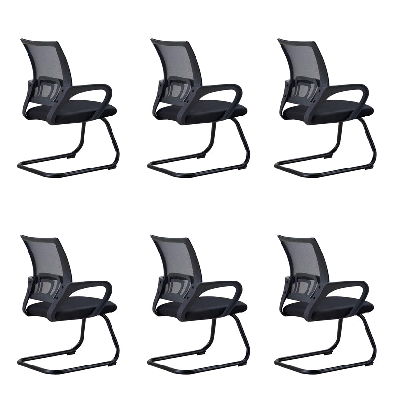 Mid-back Office Chair with Sponge Cushion Fixed Arm Metal Leg Desk Chair Black C-Shape 6 Piece Set Clearhalo 'furn' 'furn_office_chair' 'Furniture' 'Office Chairs' 'Office Furniture' 'office_chair' 5496418