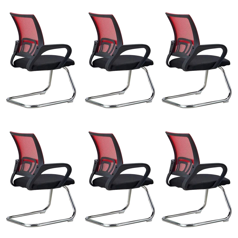 Mid-back Office Chair with Sponge Cushion Fixed Arm Metal Leg Desk Chair Red C-Shape 6 Piece Set Clearhalo 'furn' 'furn_office_chair' 'Furniture' 'Office Chairs' 'Office Furniture' 'office_chair' 5496419