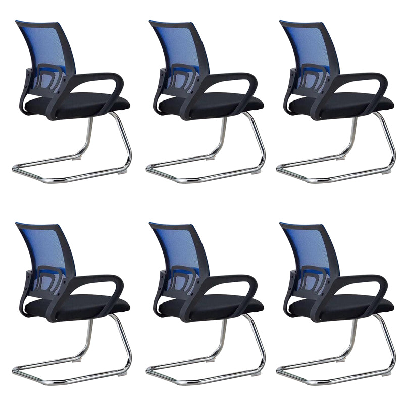 Mid-back Office Chair with Sponge Cushion Fixed Arm Metal Leg Desk Chair Blue C-Shape 6 Piece Set Clearhalo 'furn' 'furn_office_chair' 'Furniture' 'Office Chairs' 'Office Furniture' 'office_chair' 5496421