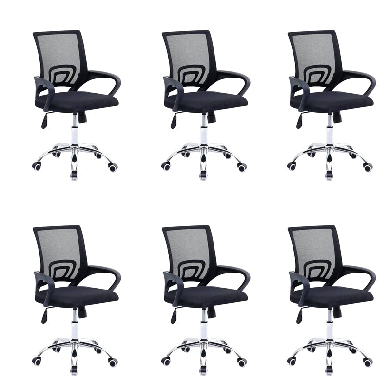 Mid-back Office Chair with Sponge Cushion Fixed Arm Metal Leg Desk Chair Black Swivel Chairs 6 Piece Set Clearhalo 'furn' 'furn_office_chair' 'Furniture' 'Office Chairs' 'Office Furniture' 'office_chair' 5496427