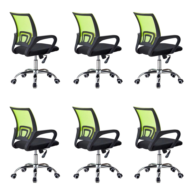 Mid-back Office Chair with Sponge Cushion Fixed Arm Metal Leg Desk Chair Green Swivel Chairs 6 Piece Set Clearhalo 'furn' 'furn_office_chair' 'Furniture' 'Office Chairs' 'Office Furniture' 'office_chair' 5496430