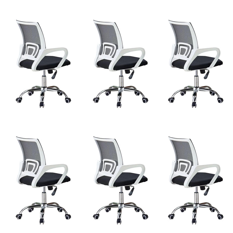 Mid-back Office Chair with Sponge Cushion Fixed Arm Metal Leg Desk Chair White-Black Swivel Chairs 6 Piece Set Clearhalo 'furn' 'furn_office_chair' 'Furniture' 'Office Chairs' 'Office Furniture' 'office_chair' 5496432