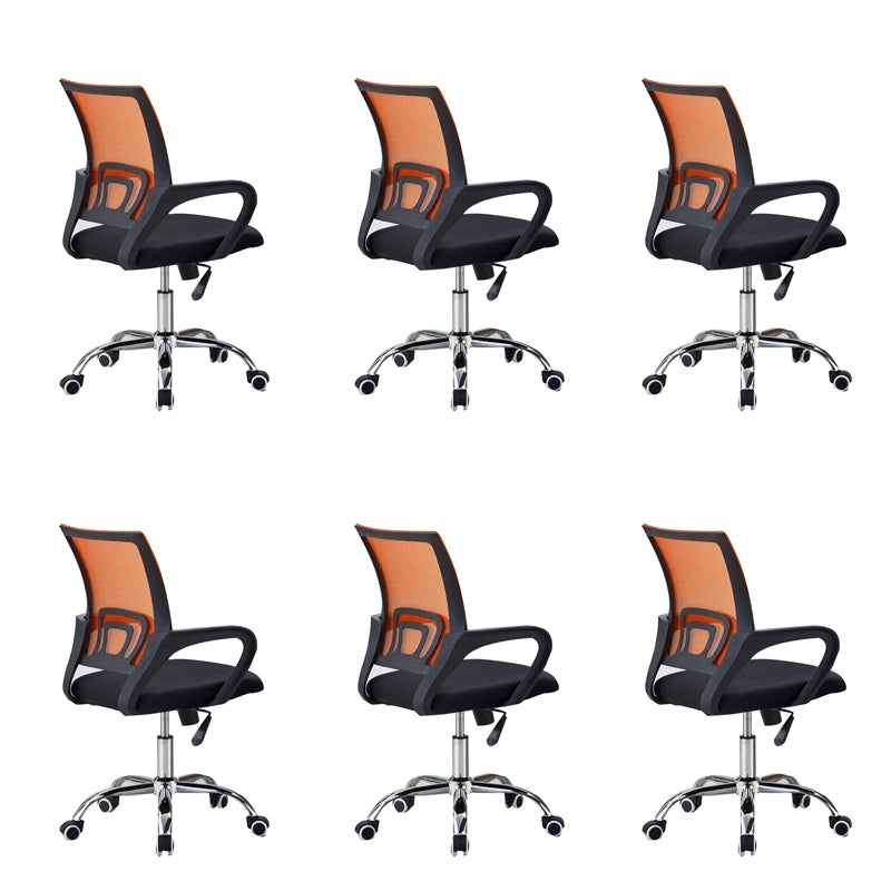 Mid-back Office Chair with Sponge Cushion Fixed Arm Metal Leg Desk Chair Orange Swivel Chairs 6 Piece Set Clearhalo 'furn' 'furn_office_chair' 'Furniture' 'Office Chairs' 'Office Furniture' 'office_chair' 5496433