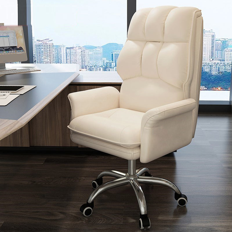 Faux Leather Desk Chair Contemporary Fixed Arms Chair with Wheels White Clearhalo 'furn' 'furn_office_chair' 'Furniture' 'Office Chairs' 'Office Furniture' 'office_chair' 5496476