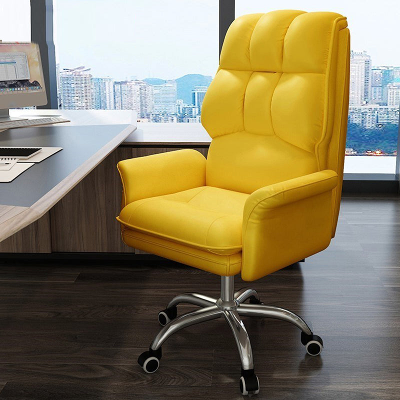 Faux Leather Desk Chair Contemporary Fixed Arms Chair with Wheels Clearhalo 'furn' 'furn_office_chair' 'Furniture' 'Office Chairs' 'Office Furniture' 'office_chair' 5496477