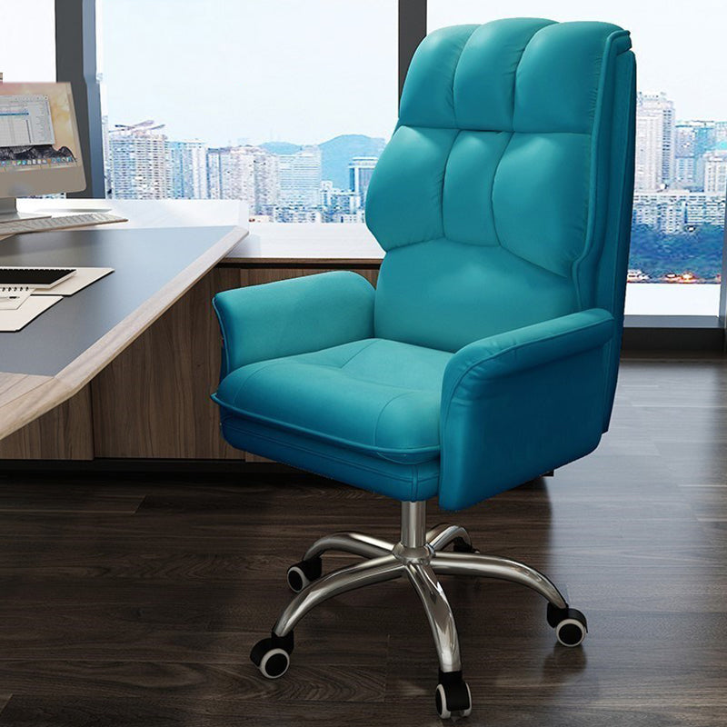Faux Leather Desk Chair Contemporary Fixed Arms Chair with Wheels Blue Clearhalo 'furn' 'furn_office_chair' 'Furniture' 'Office Chairs' 'Office Furniture' 'office_chair' 5496482