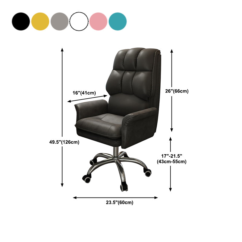 Faux Leather Desk Chair Contemporary Fixed Arms Chair with Wheels Clearhalo 'furn' 'furn_office_chair' 'Furniture' 'Office Chairs' 'Office Furniture' 'office_chair' 5496488