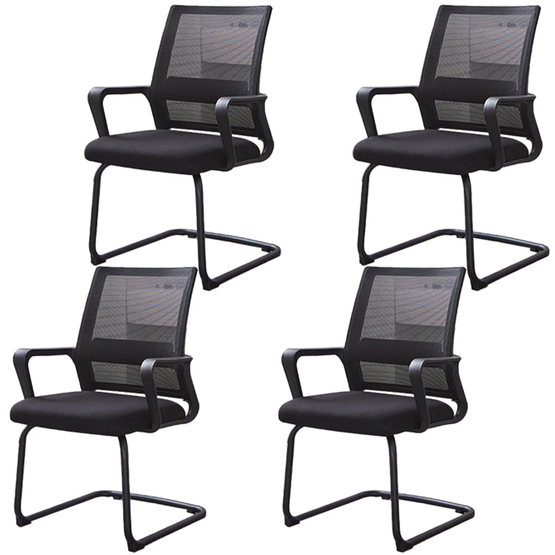 Modern Mesh Desk Chair Ergonomic Home Office Fixed Arms Office Chair Matte Black 4 Piece Set Clearhalo 'furn' 'furn_office_chair' 'Furniture' 'Office Chairs' 'Office Furniture' 'office_chair' 5496700