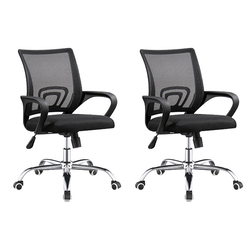 Modern Steel Desk Chair Mid Back Home Office Chair with Wheels 2 Piece Set Star Base Black Clearhalo 'furn' 'furn_office_chair' 'Furniture' 'Office Chairs' 'Office Furniture' 'office_chair' 5496874