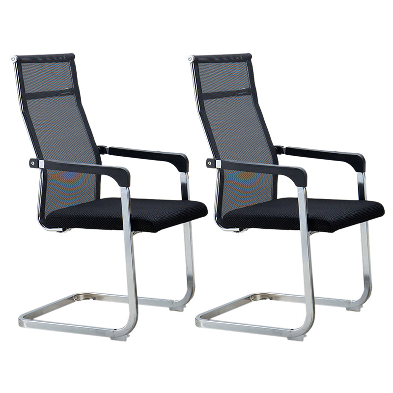 Sedia da ufficio in stile moderno, senza ruote, in rete, con braccioli fissi