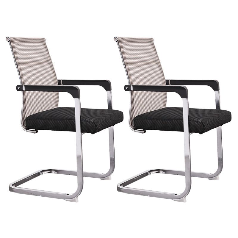 Sedia da ufficio in stile moderno, senza ruote, in rete, con braccioli fissi