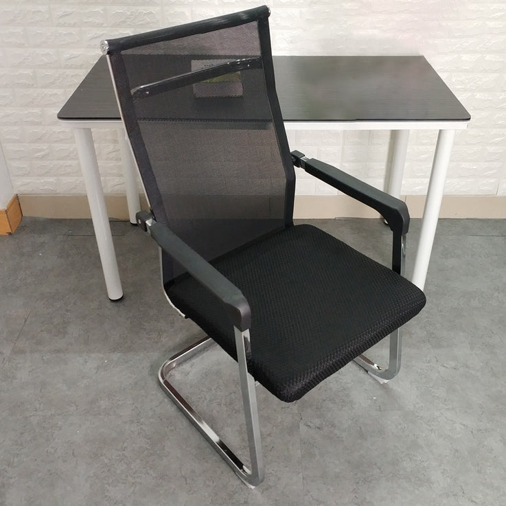 Medium/High Back Office Chair Fixed Armchair with Fabric Sponge Cushion Matte Black 1 Piece High-Back (Over 22 in.) Clearhalo 'furn' 'furn_office_chair' 'Furniture' 'Office Chairs' 'Office Furniture' 'office_chair' 5497052