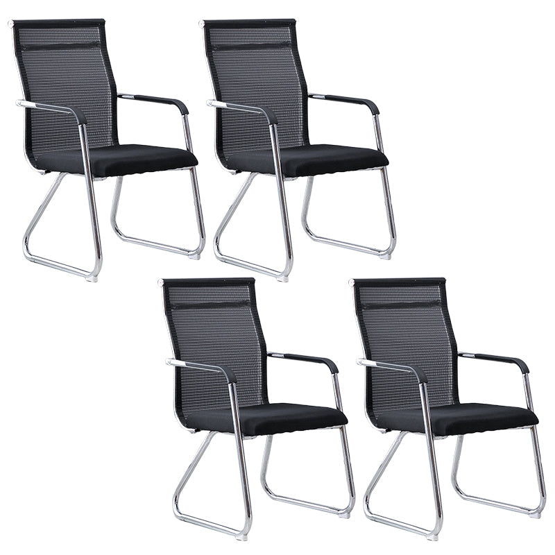 Medium/High Back Office Chair Fixed Armchair with Fabric Sponge Cushion Black 4 Piece Set Mid-Back (14-22 in.) Clearhalo 'furn' 'furn_office_chair' 'Furniture' 'Office Chairs' 'Office Furniture' 'office_chair' 5497073