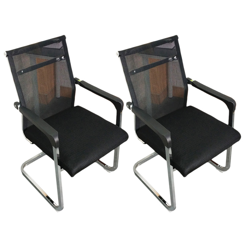 Medium/High Back Office Chair Fixed Armchair with Fabric Sponge Cushion Matte Black 2 Piece Set Mid-Back (14-22 in.) Clearhalo 'furn' 'furn_office_chair' 'Furniture' 'Office Chairs' 'Office Furniture' 'office_chair' 5497076