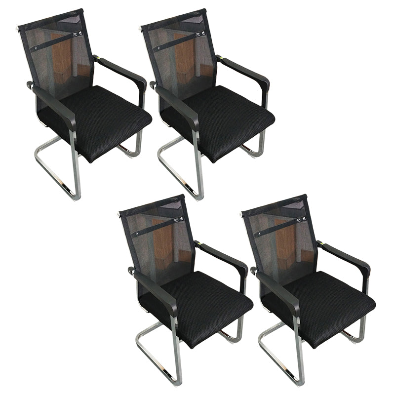 Medium/High Back Office Chair Fixed Armchair with Fabric Sponge Cushion Matte Black 4 Piece Set Mid-Back (14-22 in.) Clearhalo 'furn' 'furn_office_chair' 'Furniture' 'Office Chairs' 'Office Furniture' 'office_chair' 5497077