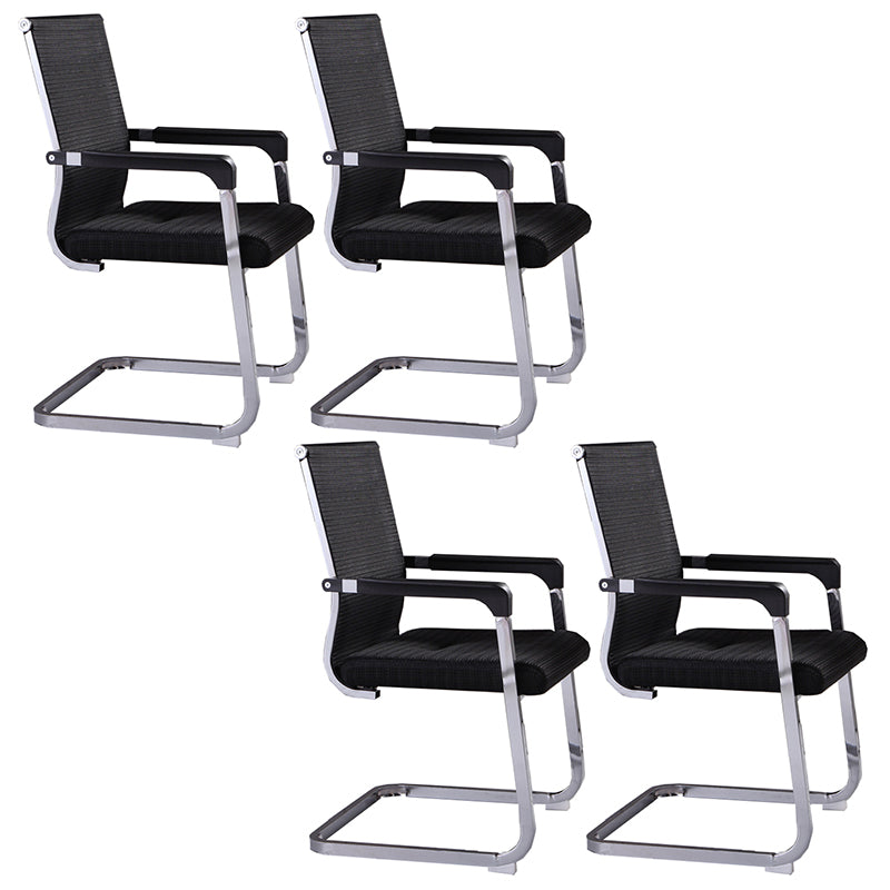 Medium/High Back Office Chair Fixed Armchair with Fabric Sponge Cushion Textured Black 4 Piece Set Mid-Back (14-22 in.) Clearhalo 'furn' 'furn_office_chair' 'Furniture' 'Office Chairs' 'Office Furniture' 'office_chair' 5497089