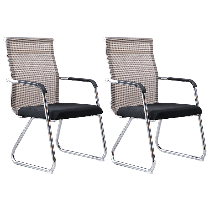 Medium/High Back Office Chair Fixed Armchair with Fabric Sponge Cushion Off-White 2 Piece Set Mid-Back (14-22 in.) Clearhalo 'furn' 'furn_office_chair' 'Furniture' 'Office Chairs' 'Office Furniture' 'office_chair' 5497096