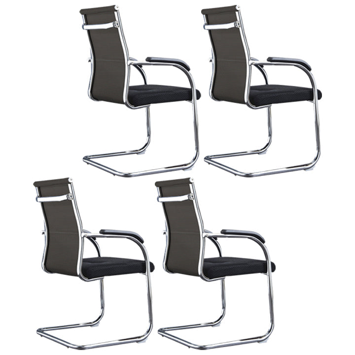 Modern Style Microfiber Office Chair Chrome Metal Base Desk Chair Black 4 Piece Set Mid-Back (14-22 in.) Clearhalo 'furn' 'furn_office_chair' 'Furniture' 'Office Chairs' 'Office Furniture' 'office_chair' 5497111