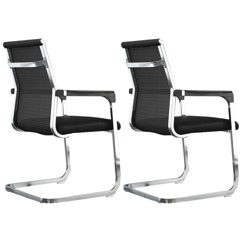 Modern Style Microfiber Office Chair Chrome Metal Base Desk Chair Matte Black 2 Piece Set Mid-Back (14-22 in.) Clearhalo 'furn' 'furn_office_chair' 'Furniture' 'Office Chairs' 'Office Furniture' 'office_chair' 5497115