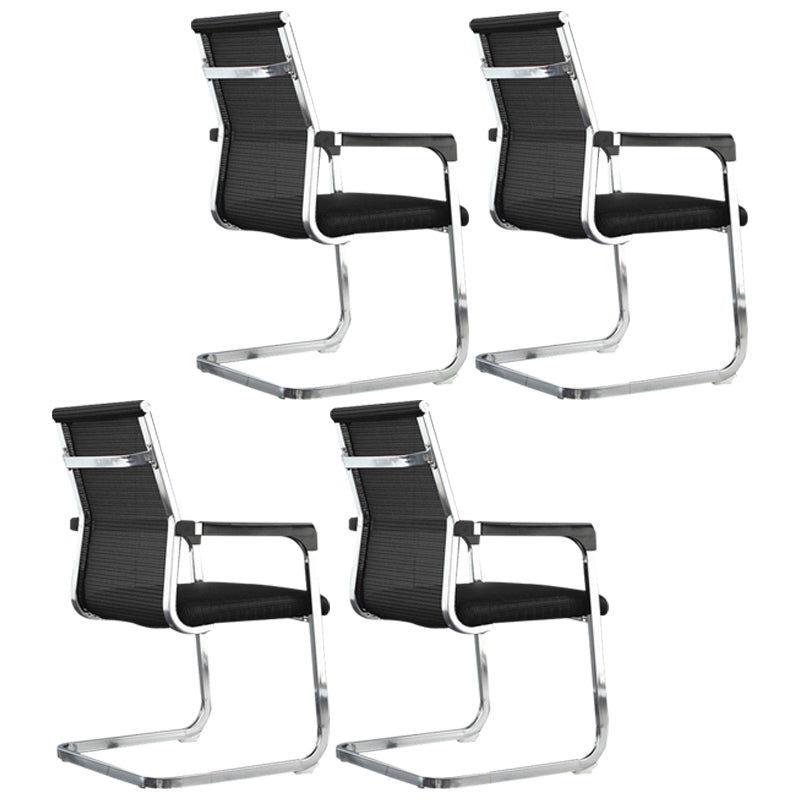 Modern Style Microfiber Office Chair Chrome Metal Base Desk Chair Matte Black 4 Piece Set Mid-Back (14-22 in.) Clearhalo 'furn' 'furn_office_chair' 'Furniture' 'Office Chairs' 'Office Furniture' 'office_chair' 5497117
