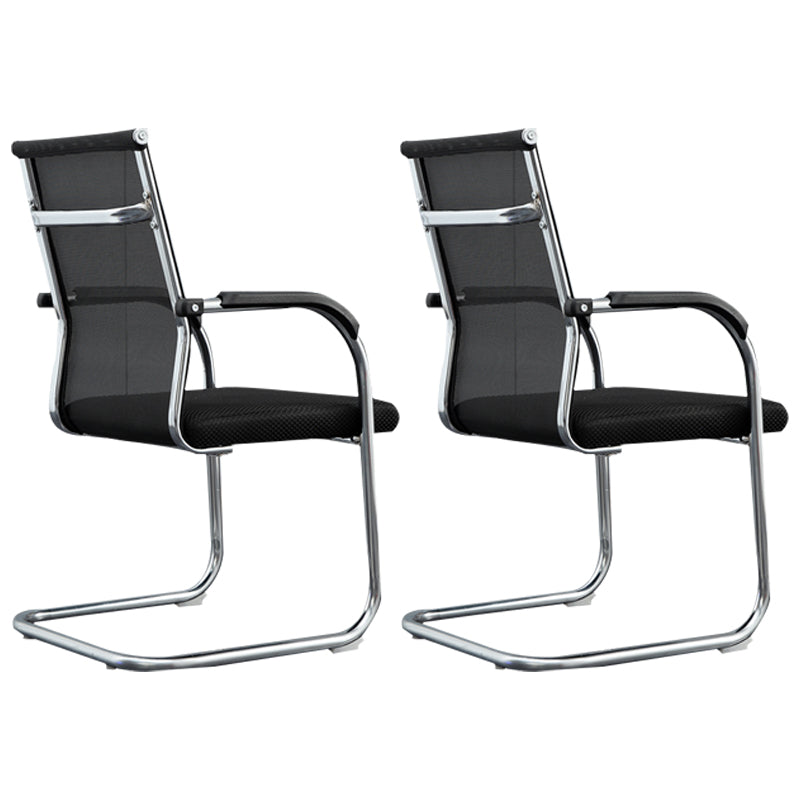 Modern Style Microfiber Office Chair Chrome Metal Base Desk Chair Textured Black 2 Piece Set Mid-Back (14-22 in.) Clearhalo 'furn' 'furn_office_chair' 'Furniture' 'Office Chairs' 'Office Furniture' 'office_chair' 5497131