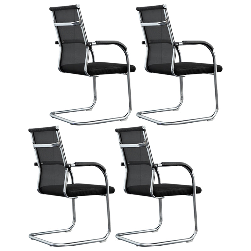 Modern Style Microfiber Office Chair Chrome Metal Base Desk Chair Textured Black 4 Piece Set Mid-Back (14-22 in.) Clearhalo 'furn' 'furn_office_chair' 'Furniture' 'Office Chairs' 'Office Furniture' 'office_chair' 5497132