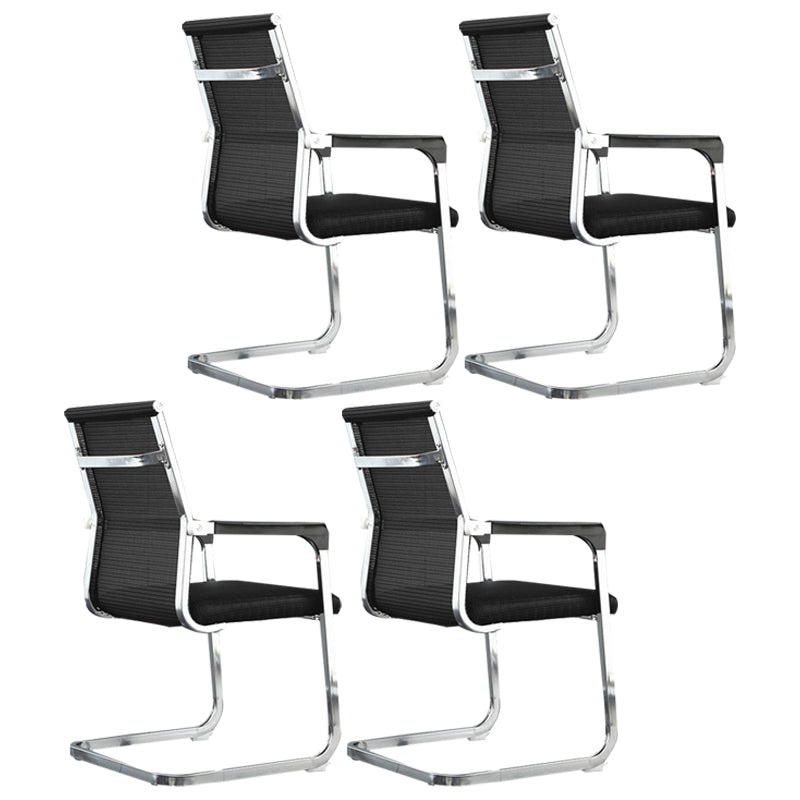 Modern Style Microfiber Office Chair Chrome Metal Base Desk Chair Black-Gray 4 Piece Set Mid-Back (14-22 in.) Clearhalo 'furn' 'furn_office_chair' 'Furniture' 'Office Chairs' 'Office Furniture' 'office_chair' 5497135