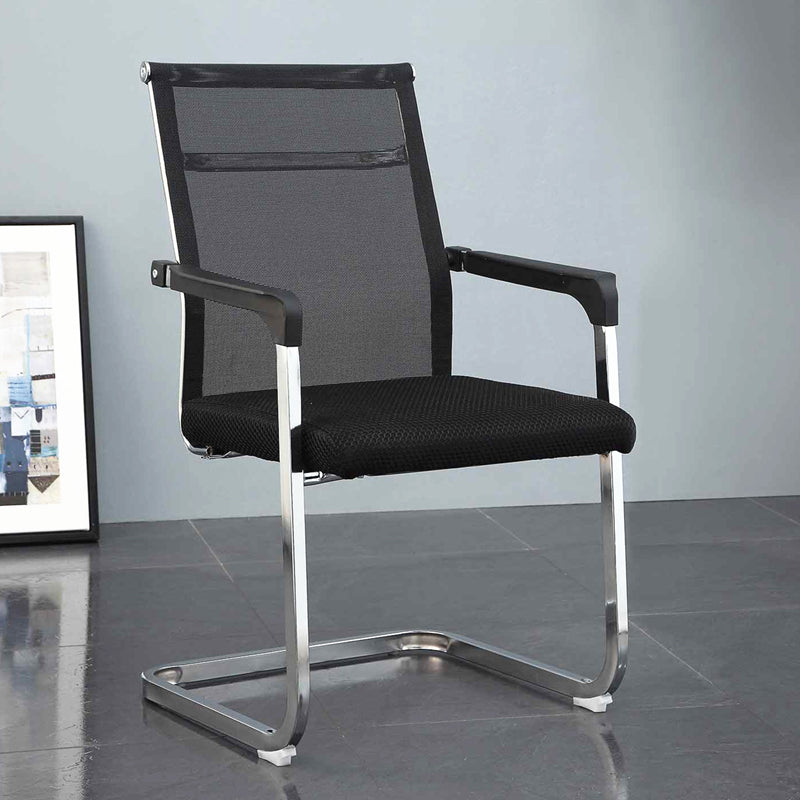 Modern Style Microfiber Office Chair Chrome Metal Base Desk Chair Dark Gray-Black 1 Piece Mid-Back (14-22 in.) Clearhalo 'furn' 'furn_office_chair' 'Furniture' 'Office Chairs' 'Office Furniture' 'office_chair' 5497136