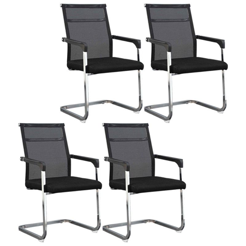 Modern Style Microfiber Office Chair Chrome Metal Base Desk Chair Dark Gray-Black 4 Piece Set Mid-Back (14-22 in.) Clearhalo 'furn' 'furn_office_chair' 'Furniture' 'Office Chairs' 'Office Furniture' 'office_chair' 5497138