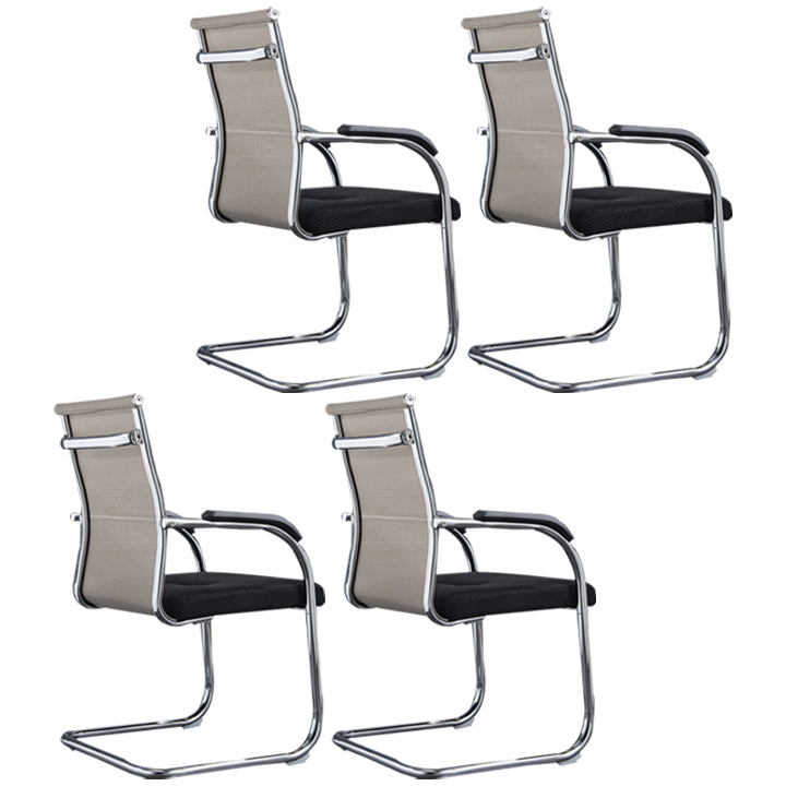 Modern Style Microfiber Office Chair Chrome Metal Base Desk Chair Off-White 4 Piece Set Mid-Back (14-22 in.) Clearhalo 'furn' 'furn_office_chair' 'Furniture' 'Office Chairs' 'Office Furniture' 'office_chair' 5497144