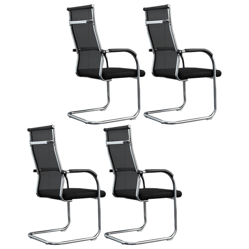 Modern Style Microfiber Office Chair Chrome Metal Base Desk Chair Textured Black 4 Piece Set High-Back (Over 22 in.) Clearhalo 'furn' 'furn_office_chair' 'Furniture' 'Office Chairs' 'Office Furniture' 'office_chair' 5497159