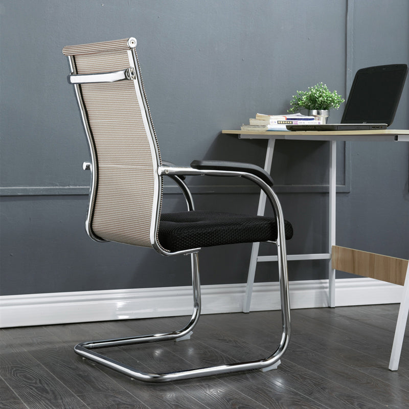 Modern Style Microfiber Office Chair Chrome Metal Base Desk Chair Off-White 1 Piece High-Back (Over 22 in.) Clearhalo 'furn' 'furn_office_chair' 'Furniture' 'Office Chairs' 'Office Furniture' 'office_chair' 5497160
