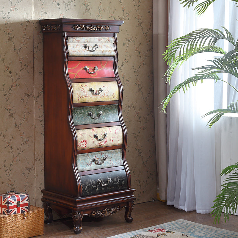 Traditional Style Lingerie Chest Vertical Wooden Storage Chest with 7 Drawers Red Brown Clearhalo 'Bedroom Furniture' 'Dressers & Chests' 'dressers_chests' 'furn' 'furn_dressers_chests' 'Furniture' 5497541