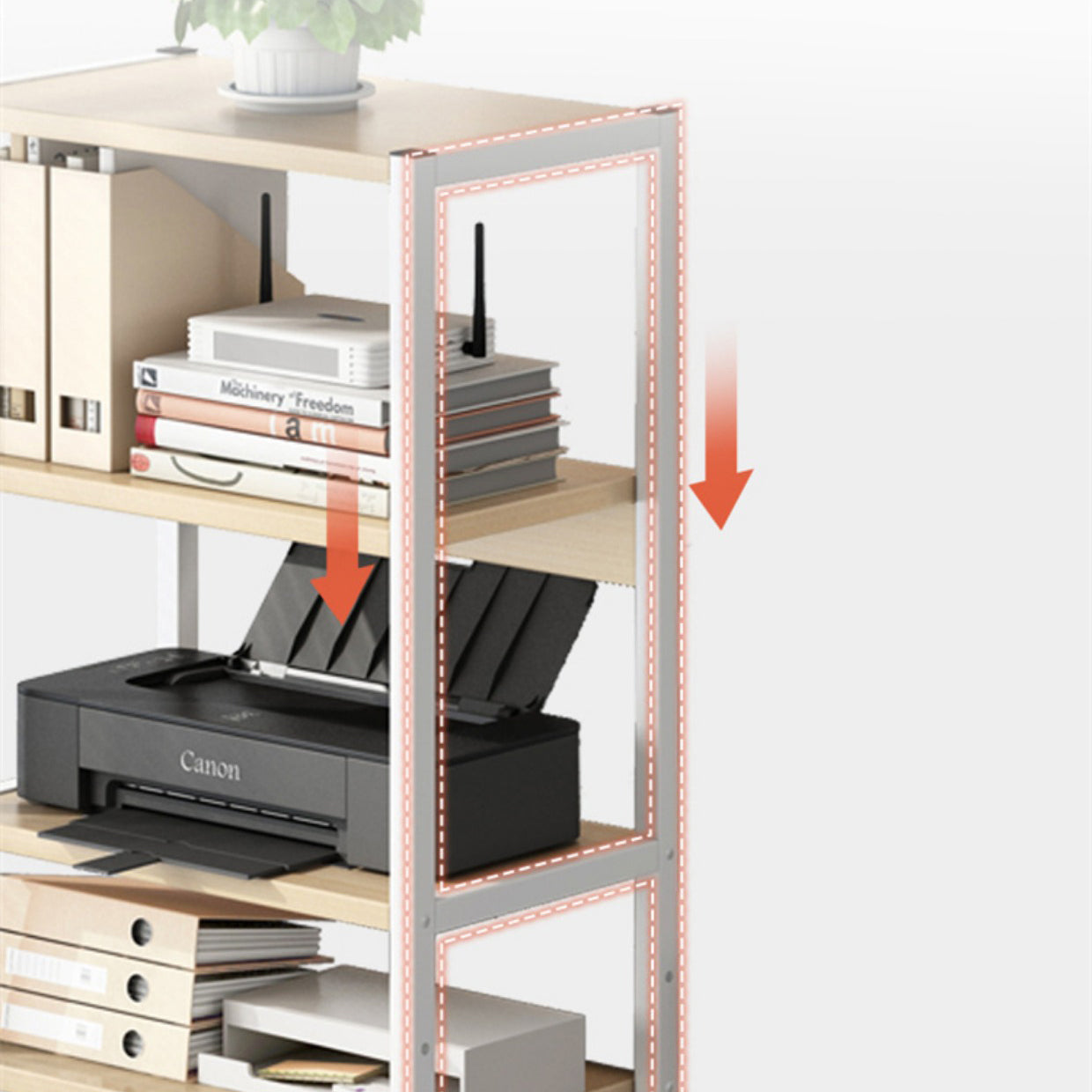 Holz- und Metall -Bücherregal, Multi -Tiers zeitgenössisches Bücherregal für Büro