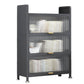 Modern Stainless Steel Bookcase, Grey, Geometric Bookshelf for Any Room with Door