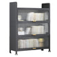 Modern Stainless Steel Bookcase, Grey, Geometric Bookshelf for Any Room with Door