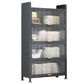 Modern Stainless Steel Bookcase, Grey, Geometric Bookshelf for Any Room with Door