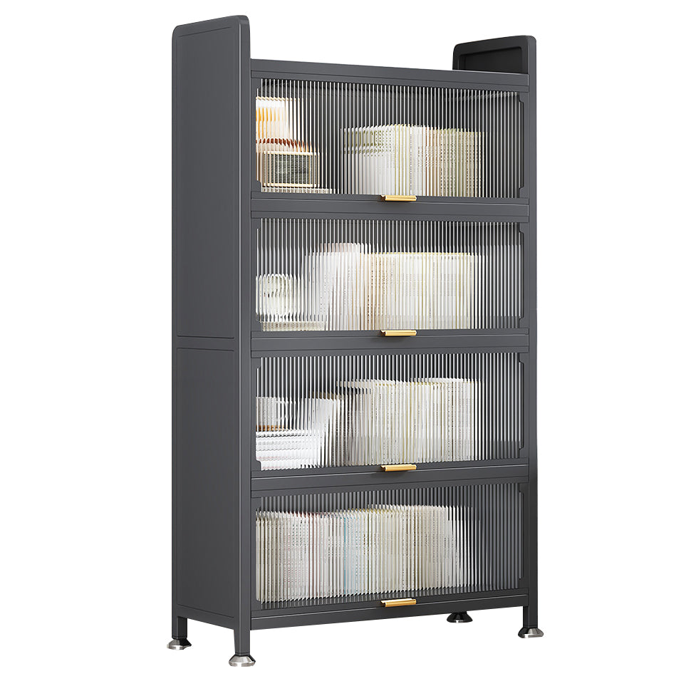 Modern Stainless Steel Bookcase, Grey, Geometric Bookshelf for Any Room with Door