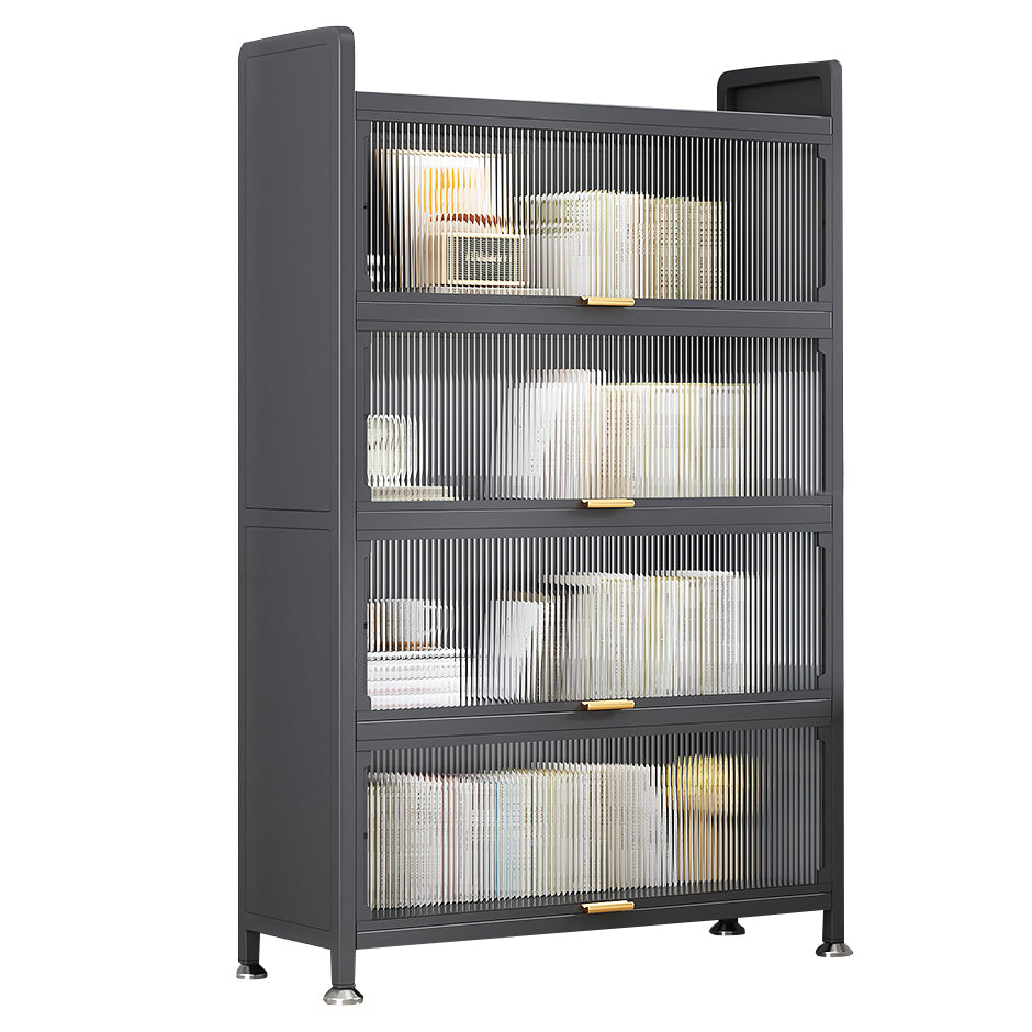 Modern Stainless Steel Bookcase, Grey, Geometric Bookshelf for Any Room with Door