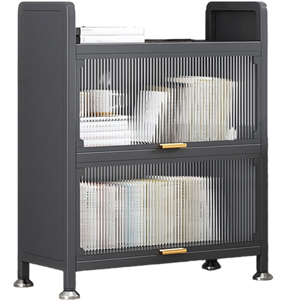Modern Stainless Steel Bookcase, Grey, Geometric Bookshelf for Any Room with Door